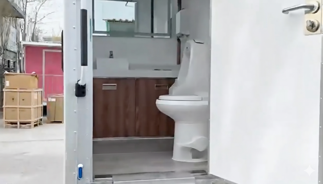 Basic Customizable 2 Person Restroom trailer interior from the outside