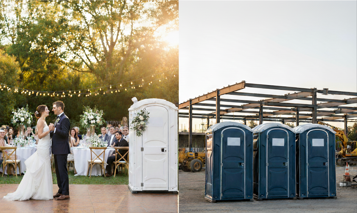 Porta Potties at a wedding and construction site