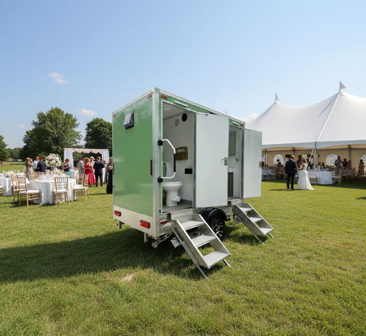 Basic Customizable 2 Person Restroom Trailer at a wedding