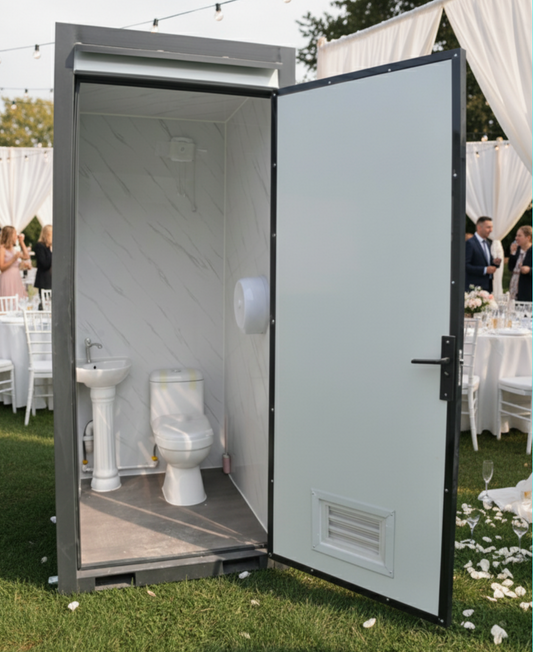 Luxury Porta potty with door open
